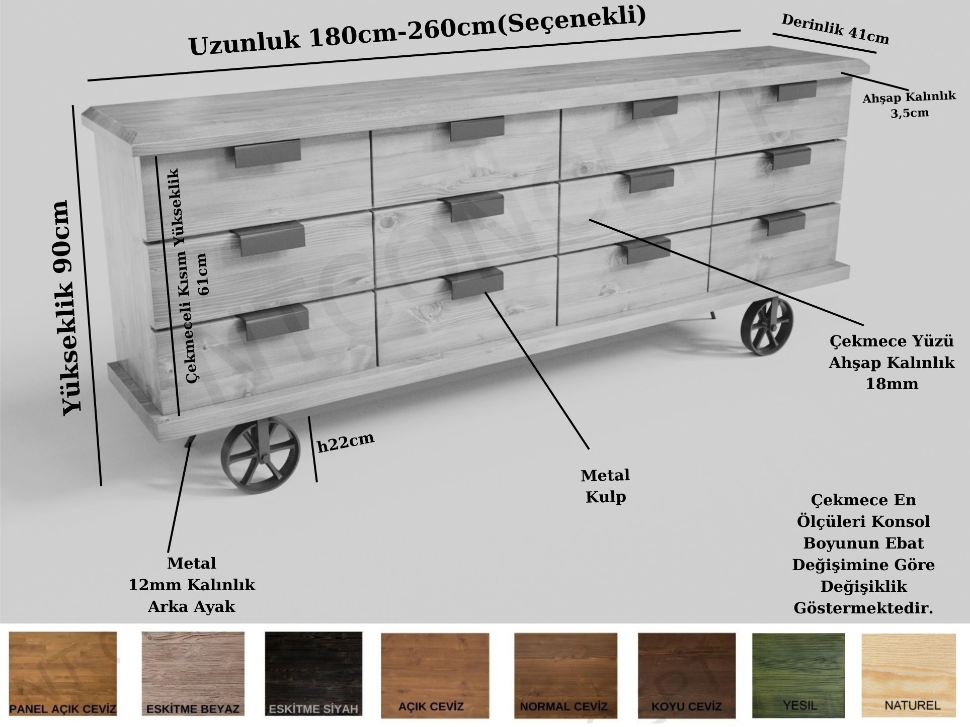 Ahe Ntconcept Masif Ağaç Çekmeceli Konsol