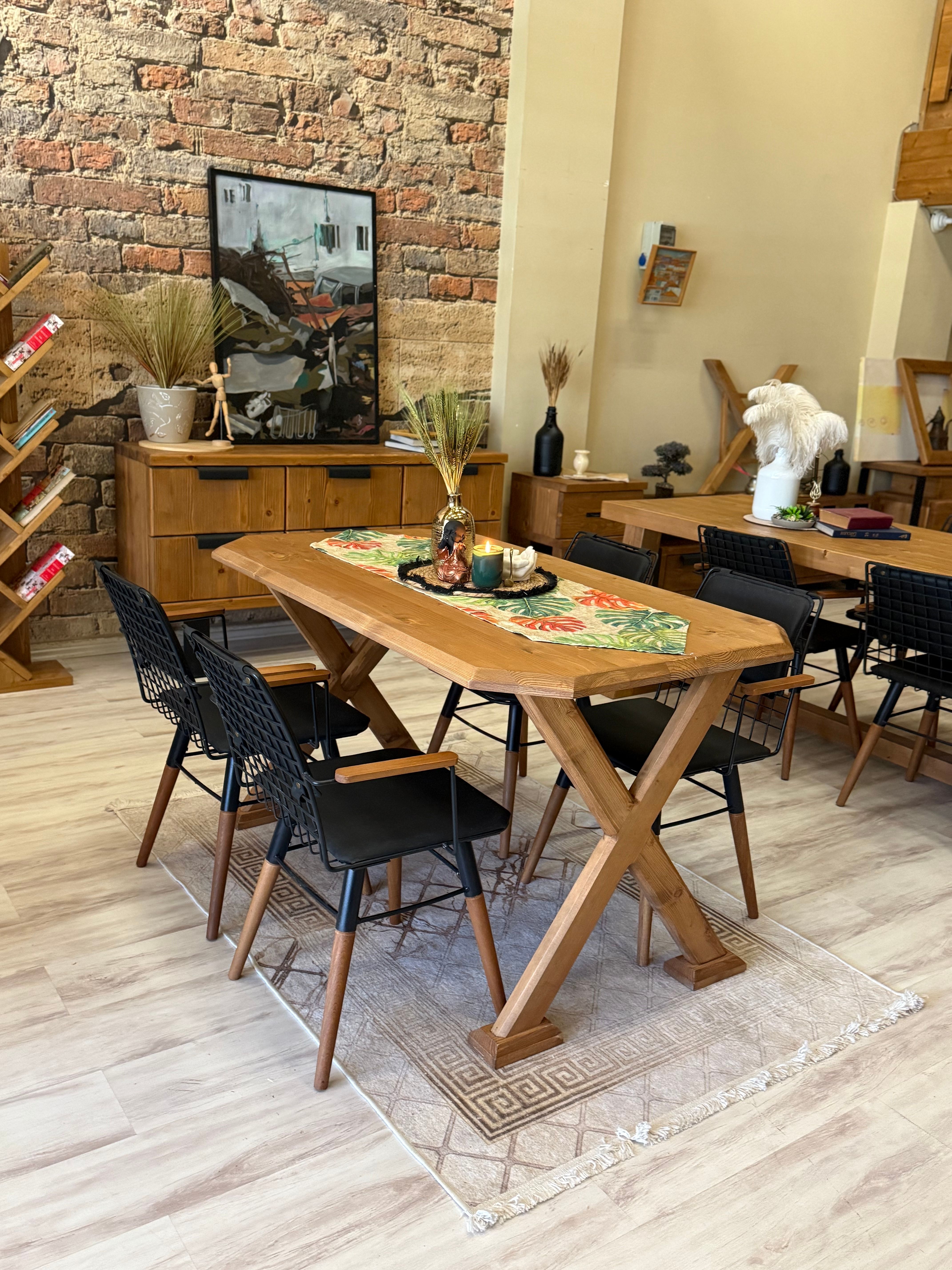 NTconcept Arden Doğal Ahşap Tel Sandalyeli  Yemek Masası Takımı 