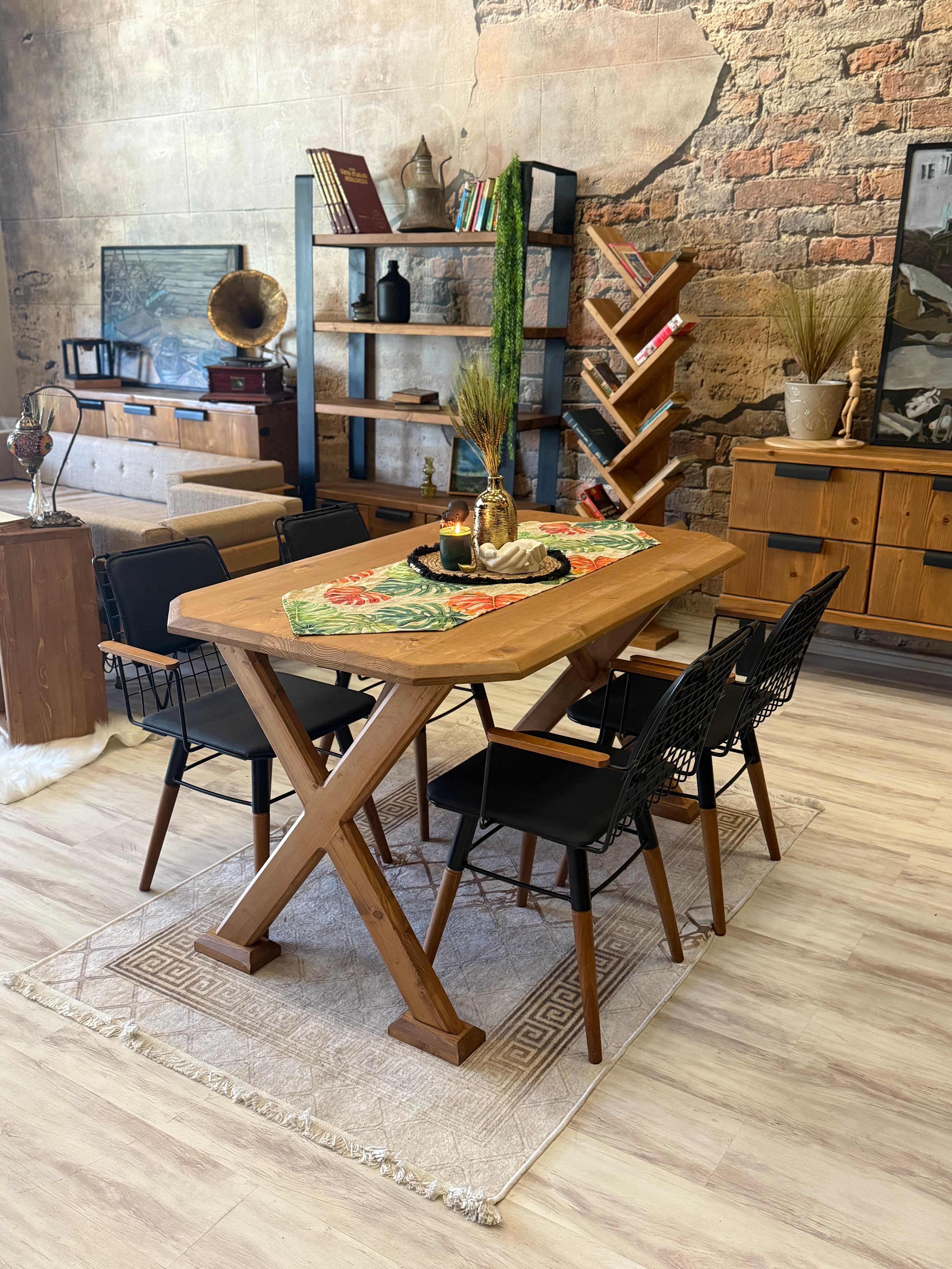 NTconcept Arden Doğal Ahşap Tel Sandalyeli  Yemek Masası Takımı 
