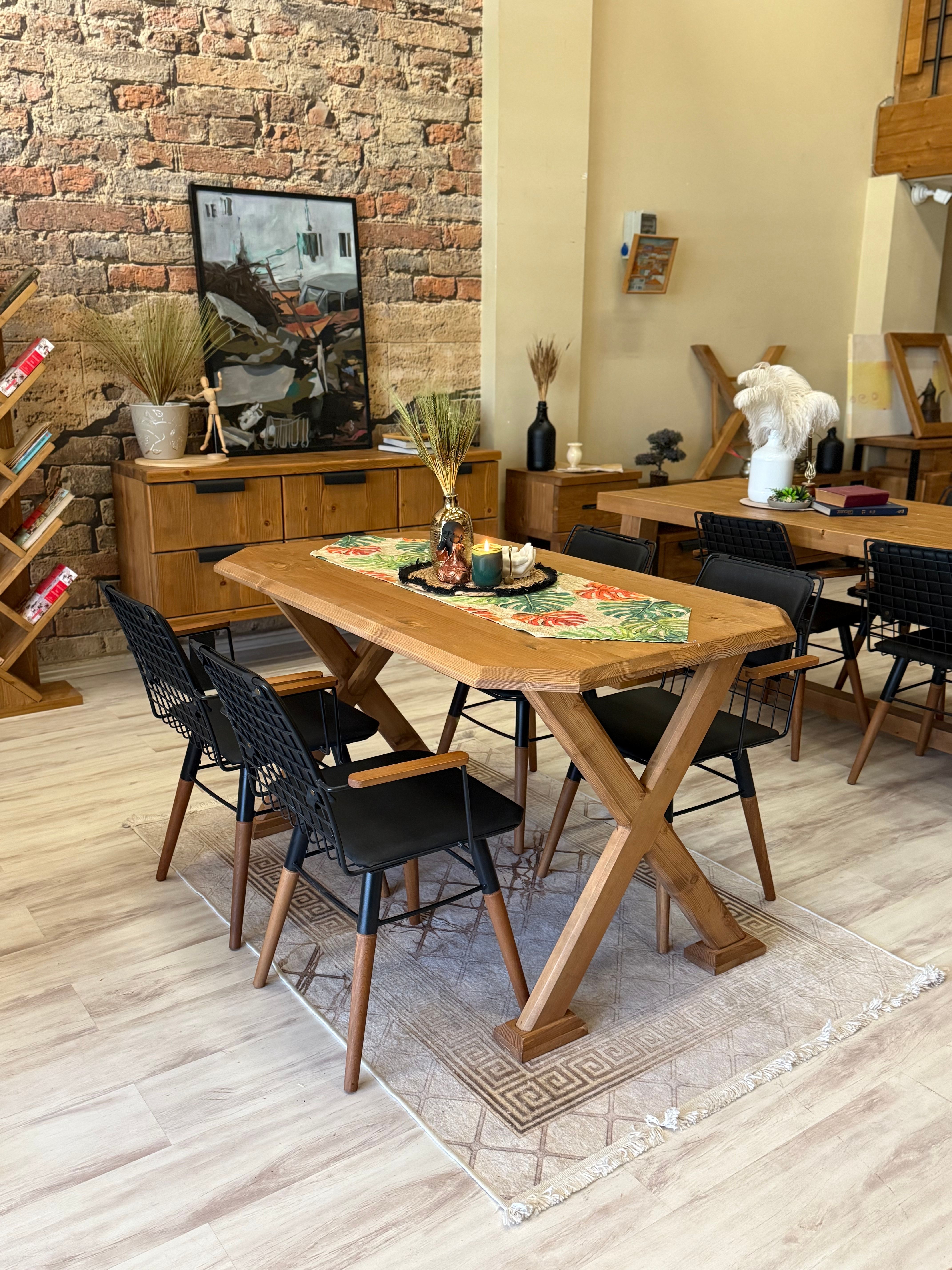 NTconcept Arden Doğal Ahşap Tel Sandalyeli  Yemek Masası Takımı 