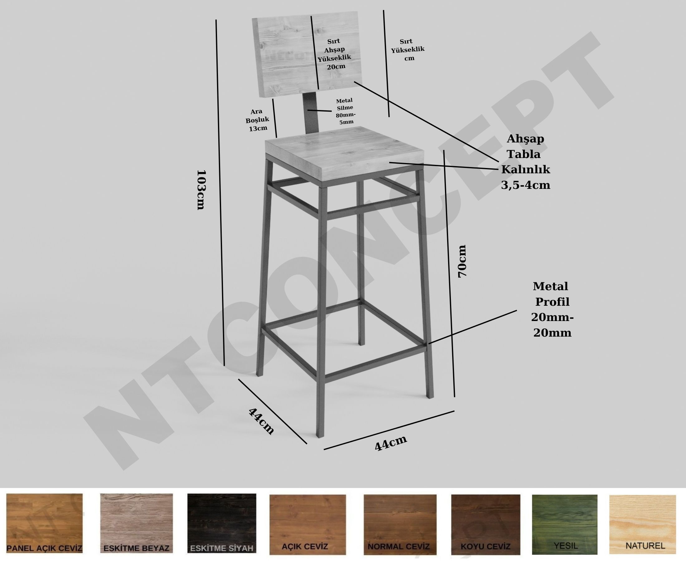 Ntconcept Masif Ahşap Bar Sandalyesi