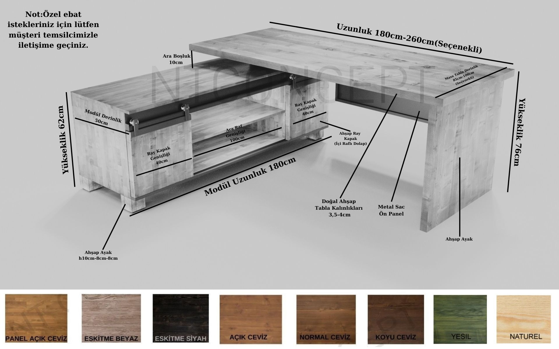 Ntconcept Enox Doğal Ahşap Modüllü Ofis Masası