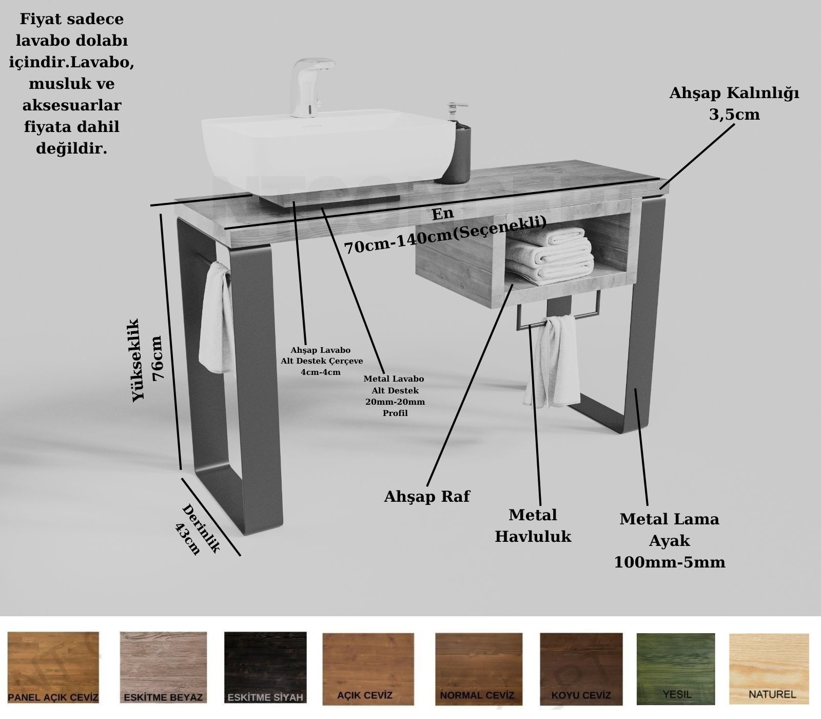 Ntconcept Sin Masif Ahşap Lavabo Dolabı Hilton