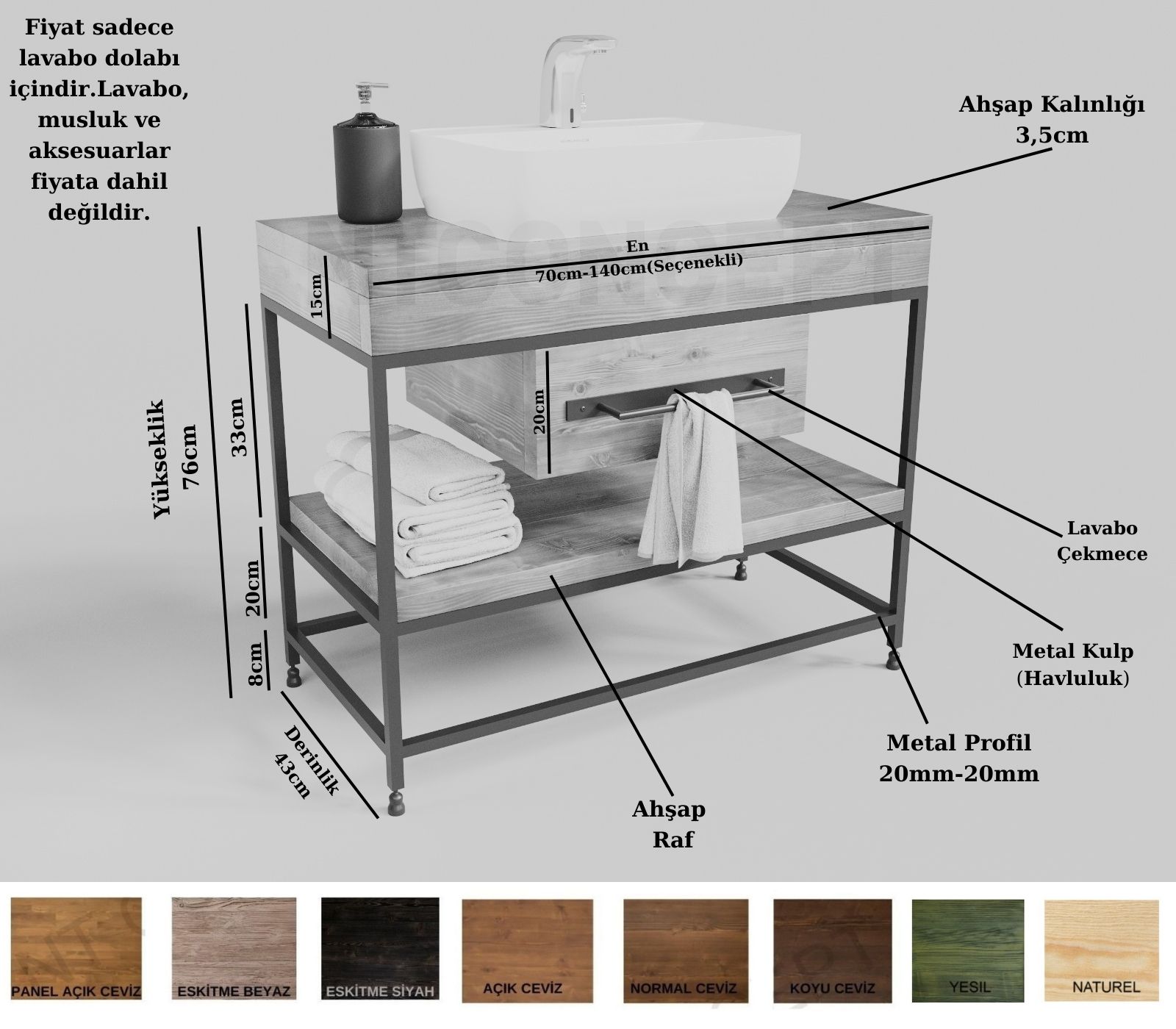 Ntconcept Lia Masif Ahşap Lavabo Dolabı Hilton