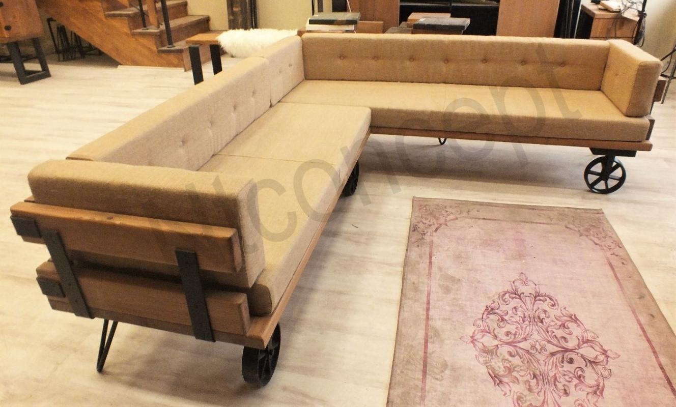 Ntconcept Açık Ceviz Renk Metal Ayaklı Masif Ağaç Köşe Takımı