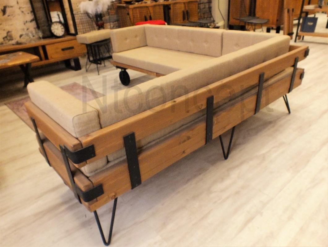 Ntconcept Açık Ceviz Renk Metal Ayaklı Masif Ağaç Köşe Takımı